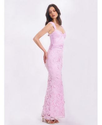 Women's Dahlia Pink Floral Lace Mermaid Gown