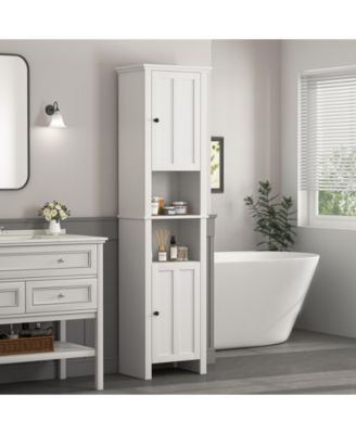Bathroom Floor Storage Cabinet with 2 Doors, Multi-Shelf Wooden Cabinet for Living Room & Bathroom