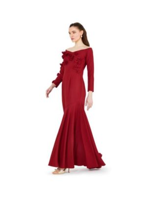 Women's Off-The-Shoulder Floral Embellished Flary Gown