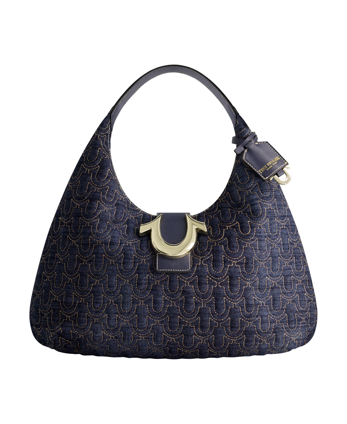 Quilted Horseshoe Large Denim Hobo - Dark denim