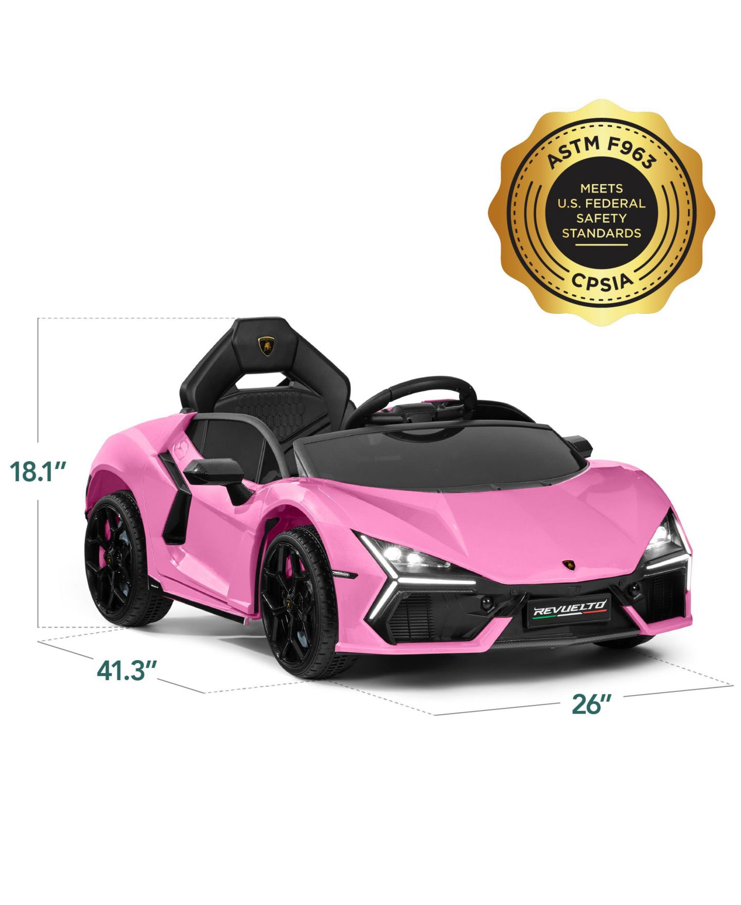 Детская игрушка Best Choice Products Kids 12V Ride-On Car Officially Licensed Lamborghini Revuelto w/ Remote, LED Lights, цвет: Розовый — фото 3