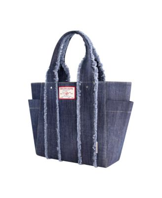 Frayed Handle Solid Denim Tote