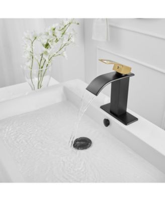 Waterfall Single Handle Single Hole Low-Arc Drip-Free Vanity Sink Bathroom Faucet