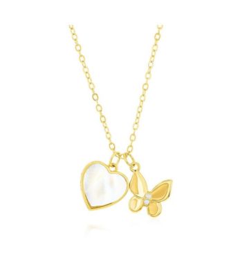 Sterling MOP Heart w/ CZ Butterfly Necklace