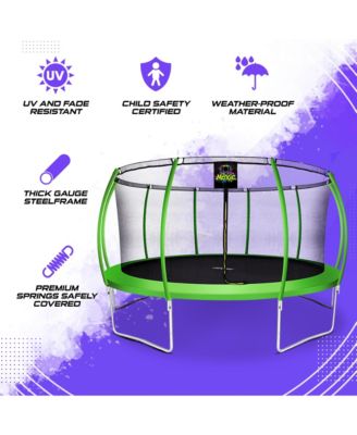 Pumpkin-Shaped Outdoor Trampoline Set with Premium Top-Ring Frame Safety Enclosure, 15 FT - Green Apple