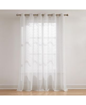 Aileen Textured Raindrop Sheer Window Curtain Panels White Pair 38x84