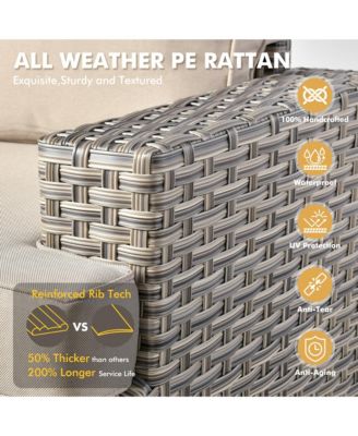 10 Pieces Outdoor Patio Furniture Set,Rattan Sectional Sofa Couch,Outside Coversation Set with Swivel Chairs,54" Fire Pit and Solar Coffee Table