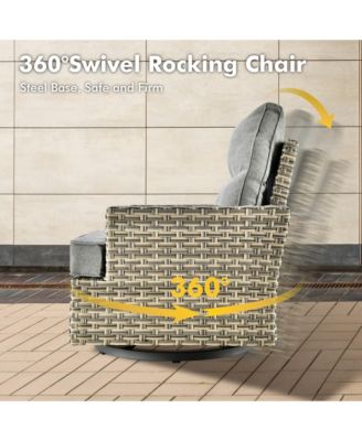 10 Pieces Outdoor Patio Furniture Set,Rattan Sectional Sofa Couch,Outside Coversation Set with Swivel Chairs,54" Fire Pit and Solar Coffee Table