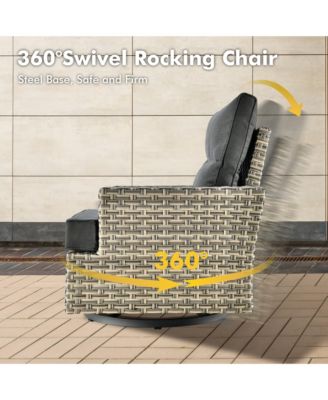 10 Pieces Outdoor Patio Furniture Set,Rattan Sectional Sofa Couch,Outside Coversation Set with Swivel Chairs,54" Fire Pit and Solar Coffee Table