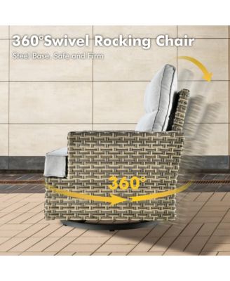 10 Pieces Outdoor Patio Furniture Set,Rattan Sectional Sofa Couch,Outside Coversation Set with Swivel Chairs,54" Fire Pit and Solar Coffee Table