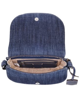 Studded Horseshoe Denim Flap Bag