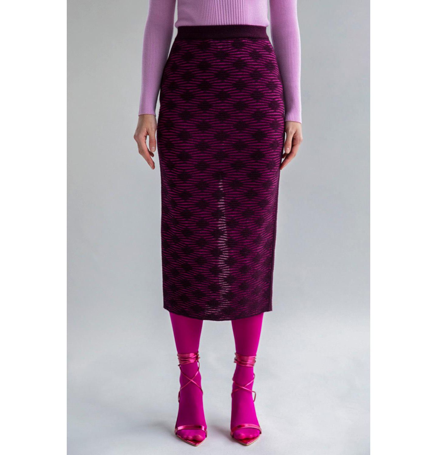 Женская юбка SSKEIN Geometric Jacquard Knit Pencil, цвет: Баклажановый — фото 1