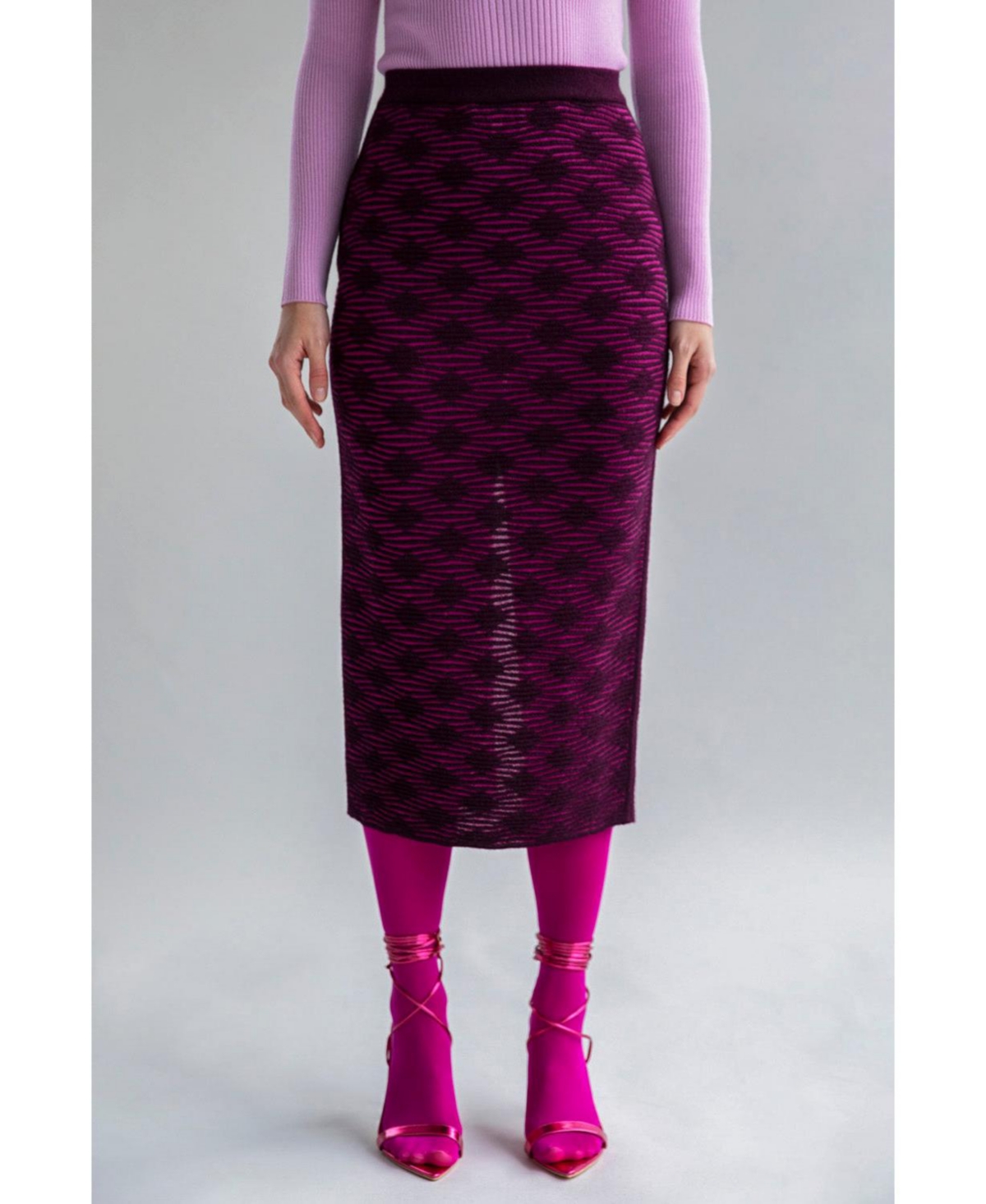 Women's Geometric Jacquard Knit Pencil skirt - Golden black