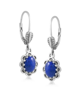 Sterling Silver Lapis Concha Lever Back Dangle Earrings