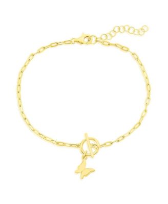 Sterling Silver Butterfly Charm Paperclip Toggle Bracelet