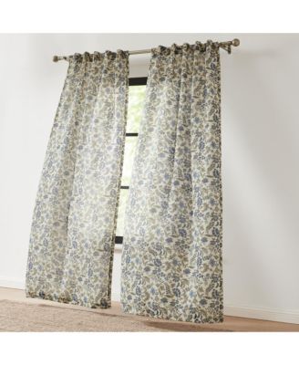 Lillian Block Print Linen Textured Window Curtain Panels Blue/Sage Pair 37x84