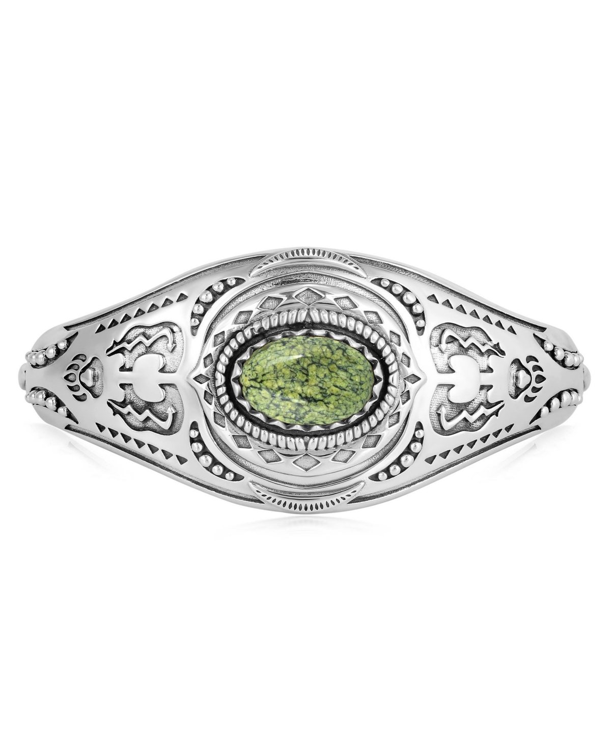 Sterling Silver Serpentine Oval Cut Bear Cuff Bracelet, Size Small - Green