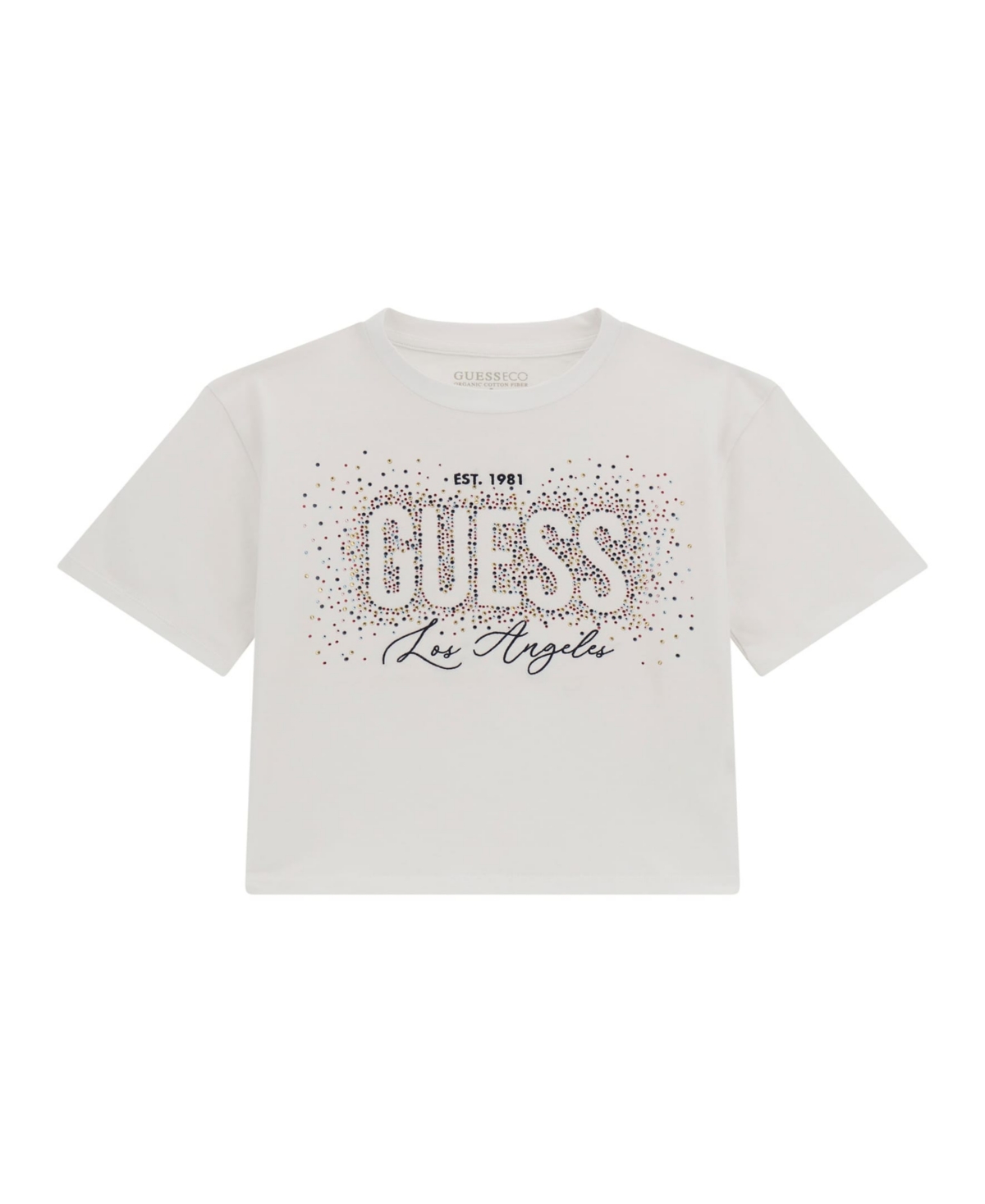 Guess Big Girls Short Sleeve With Rhinestone Logo T-shirt In White