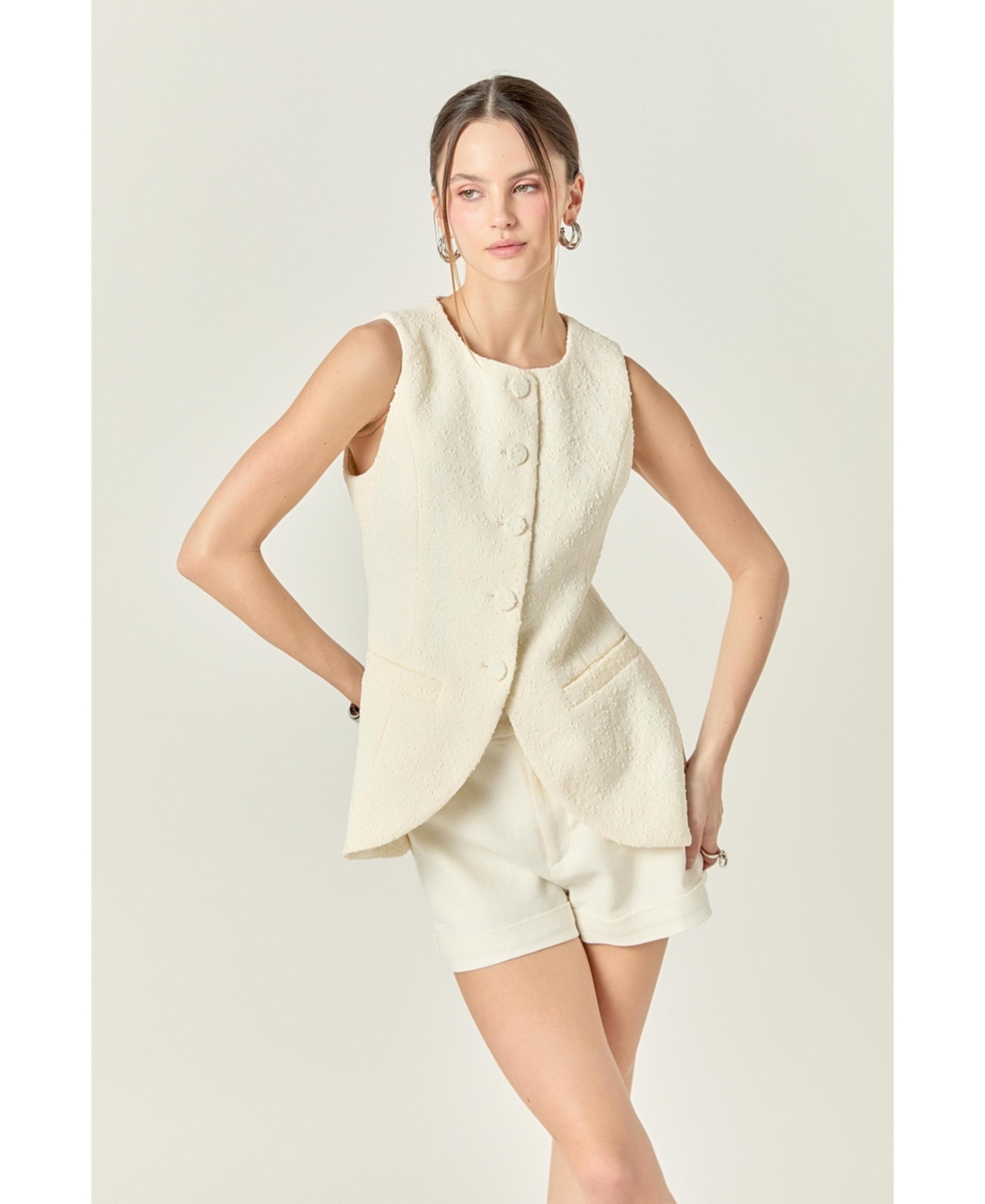 Women's Textured fabric round-hem vest - Off white