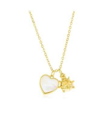 Caribbean Treasures Sterling Silver Mop Heart & Ladybug Cz Necklace - Gold