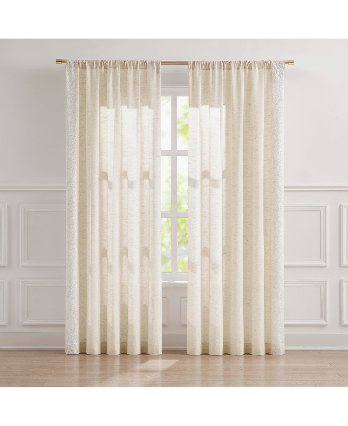 Lush Decor Emily Leaves Embroidered Window Curtain Panels Neutral Pair 52x84