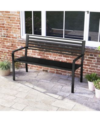 50'' Outdoor Metal Park Bench for 2-3 People w/ Armrests & Backrest for Backyard