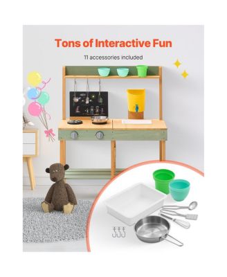 Kids Outdoor Wooden Mud Kitchen Toy Playset for Pretend Cooking and Gardening
