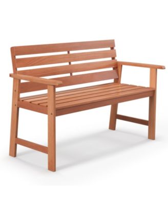 Solid Wood Bench Wood 2-Seat Chair w/ Slatted Seat & Inclined Backrest Patio