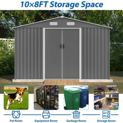 10x8 FT Grey Metal Storage Shed with Lockable Doors