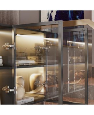 Bookshelf/Pantry with Glass Door and LED Lights for Living Room/Kitchen