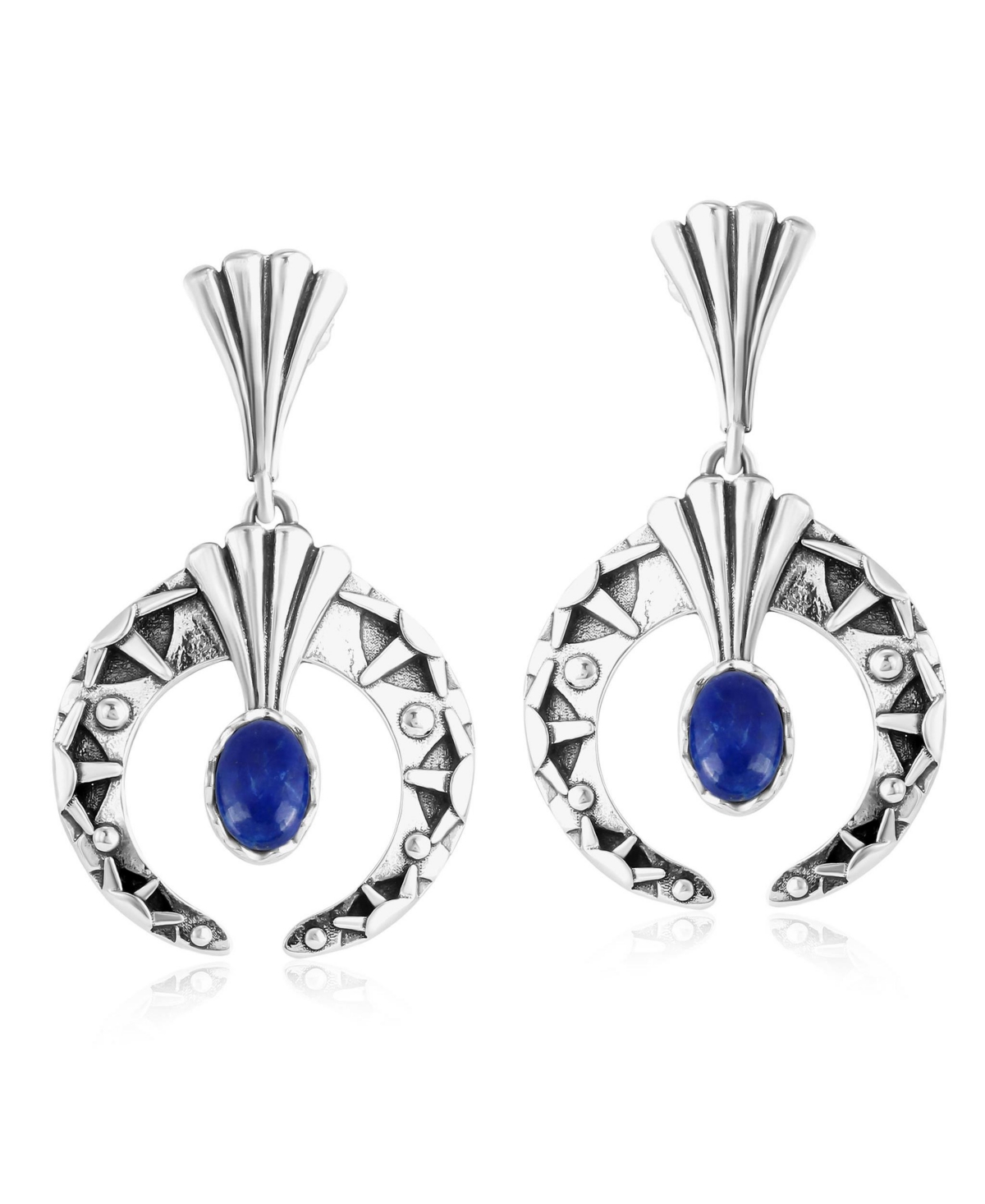 Sterling Silver Lapis Fritz Casuse Oval Gemstone Naja Earrings