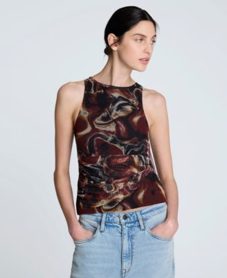 Women's Printed Gathered Draped Sleeveless Top