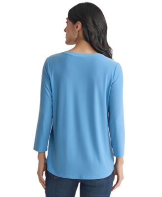 Women's Solid 3/4-Sleeve Flap-Pocket Knit Top