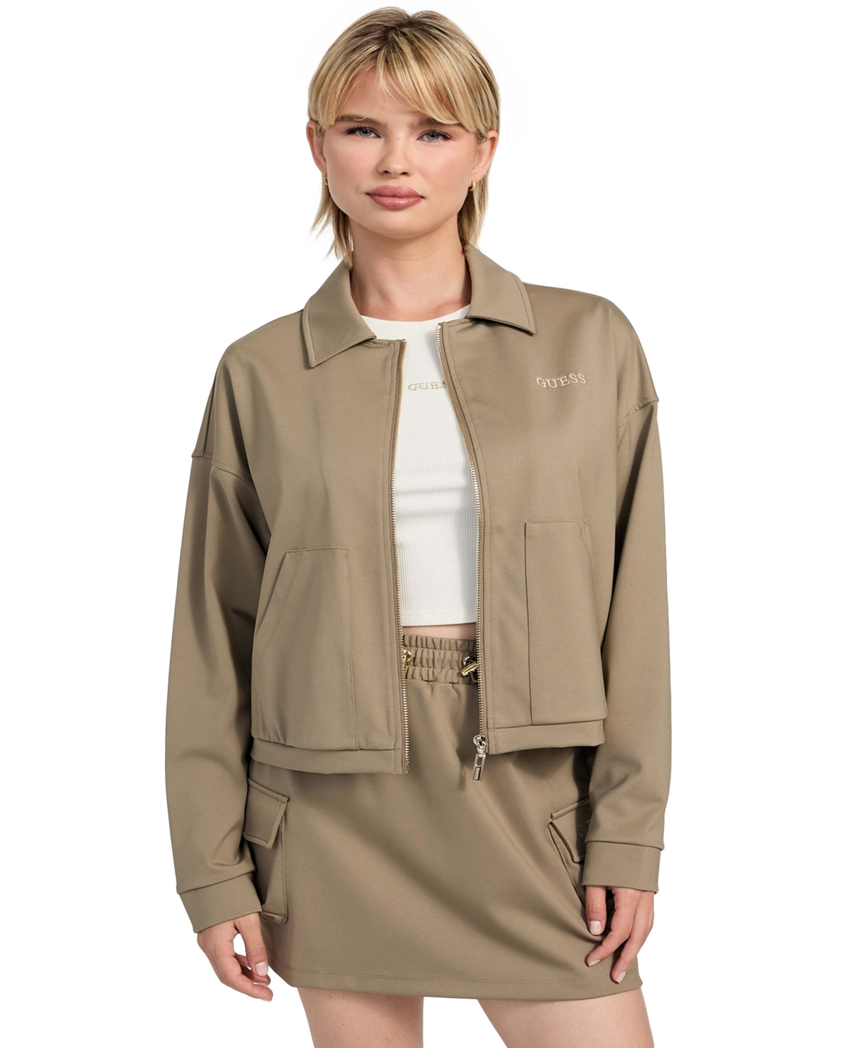 Women's Carla Collared Zip-Front Cropped Jacket - Tree Branch