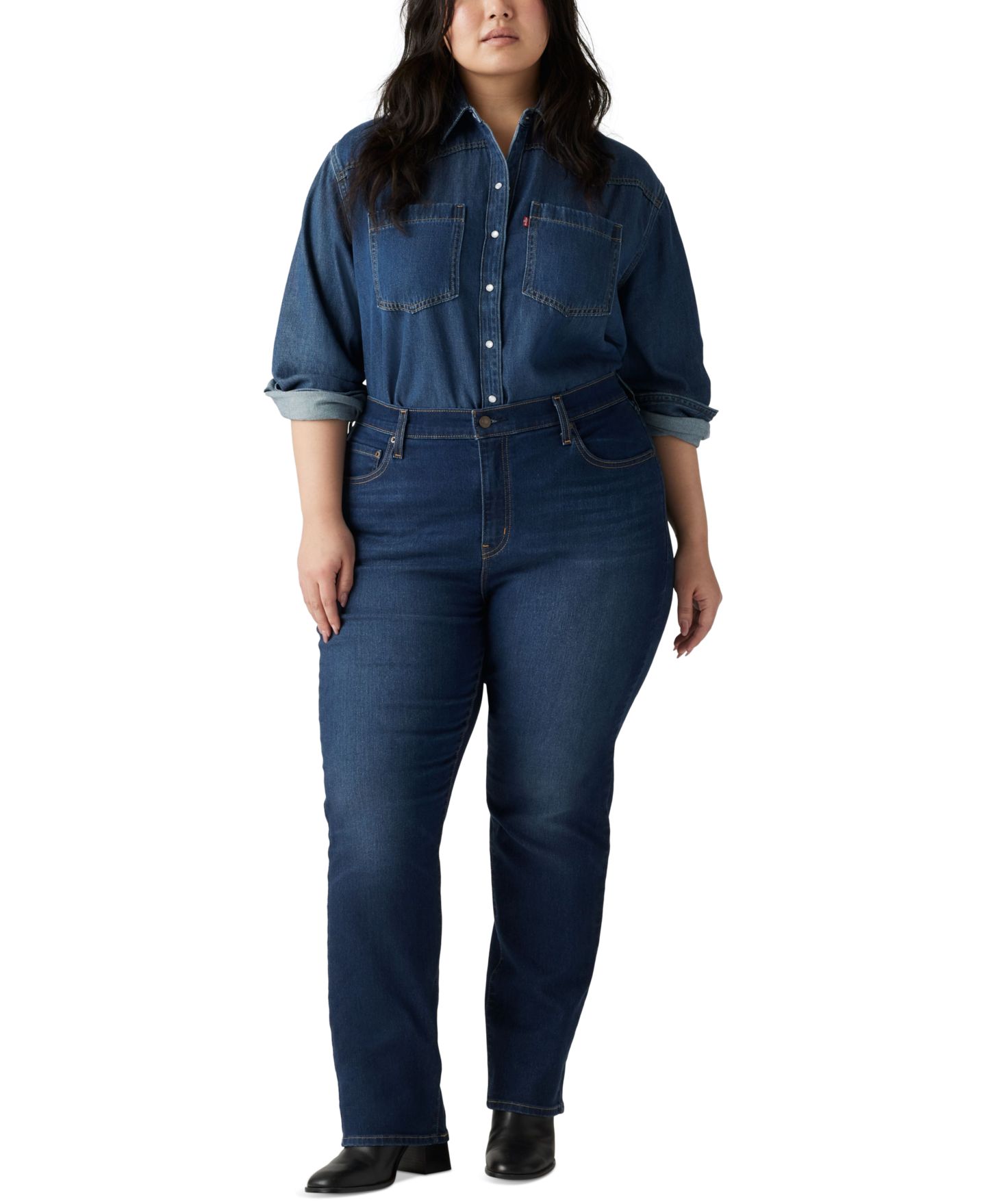 Женские джинсы Levi's Plus Size Chelsea High-Rise Straight-Leg, цвет: Карбоновый сияющий — фото 3