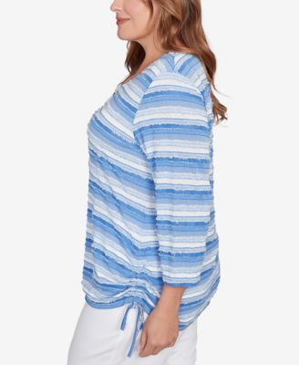 Plus Size Textured Stripe Drawstring Top