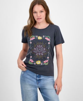 Lucky Brand - Women's Beaded Lotus Crewneck Cotton T-Shirt
