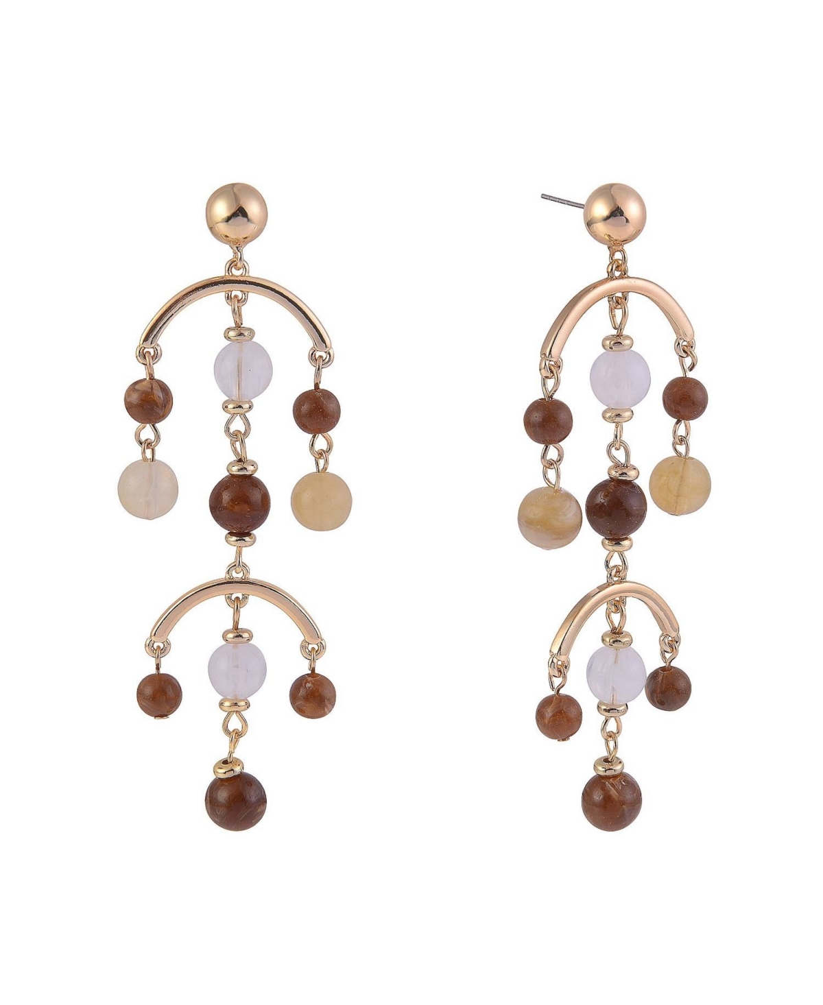 Gold Tone and Brown Bead Chandelier Earrings - Brown