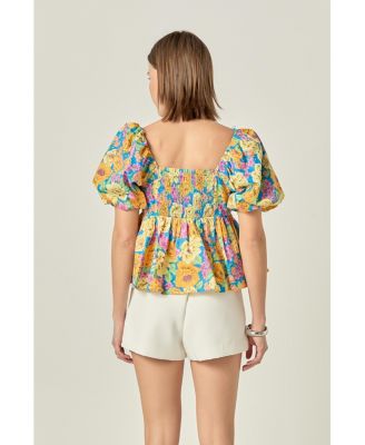 Women's Floral Puff Sleeve Top