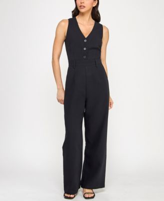 Planet Gold Juniors' Woven V-Neck Sleeveless Jumpsuit