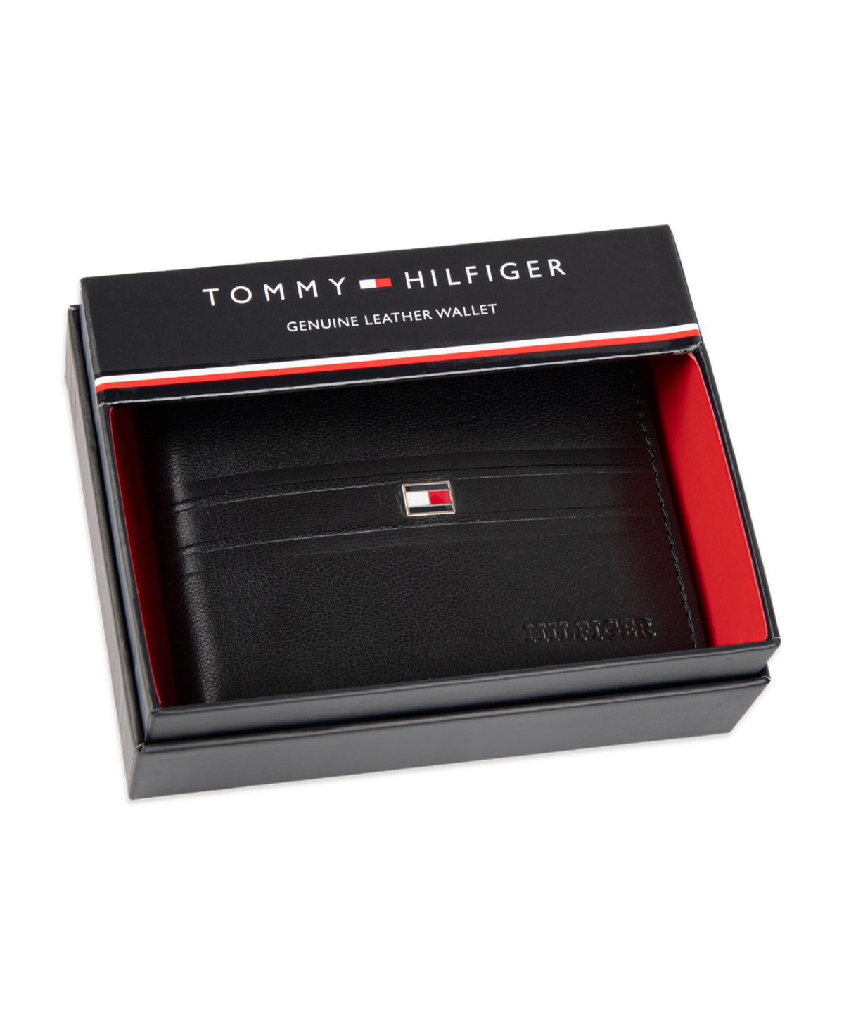 Tommy Hilfiger Men's Rfid Stripe Embossed Bifold Traveler Wallet In Black