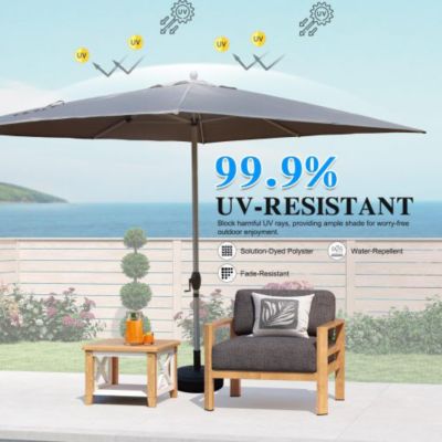 Rectangle Patio Umbrella with Crank Lift and Tilt Function Grey Outdoor Market Umbrella