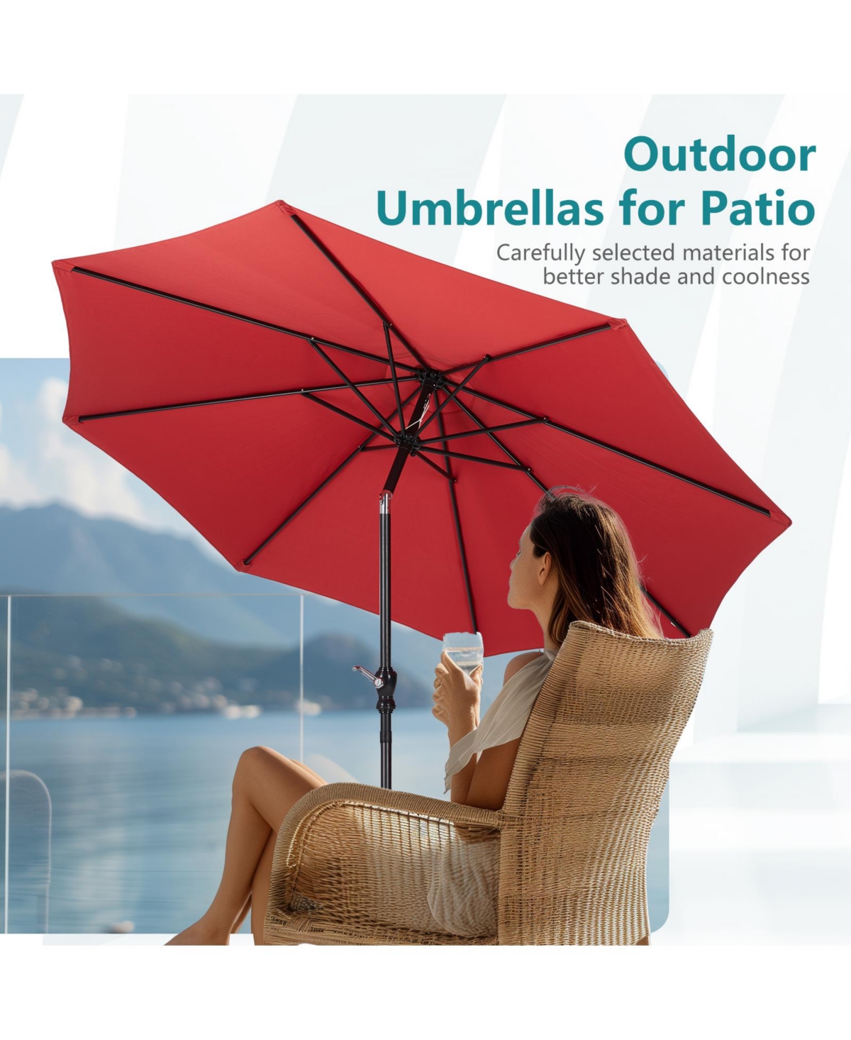 9 foot outdoor patio umbrella with button tilt and crank