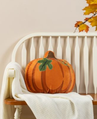 Fall and Halloween Fabric Double Sided Pumpkin Decorative Pillow, 16" x 5"