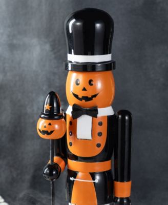 Halloween Wooden Pumpkin Nutcracker with Ghost Ornament, Set of 2