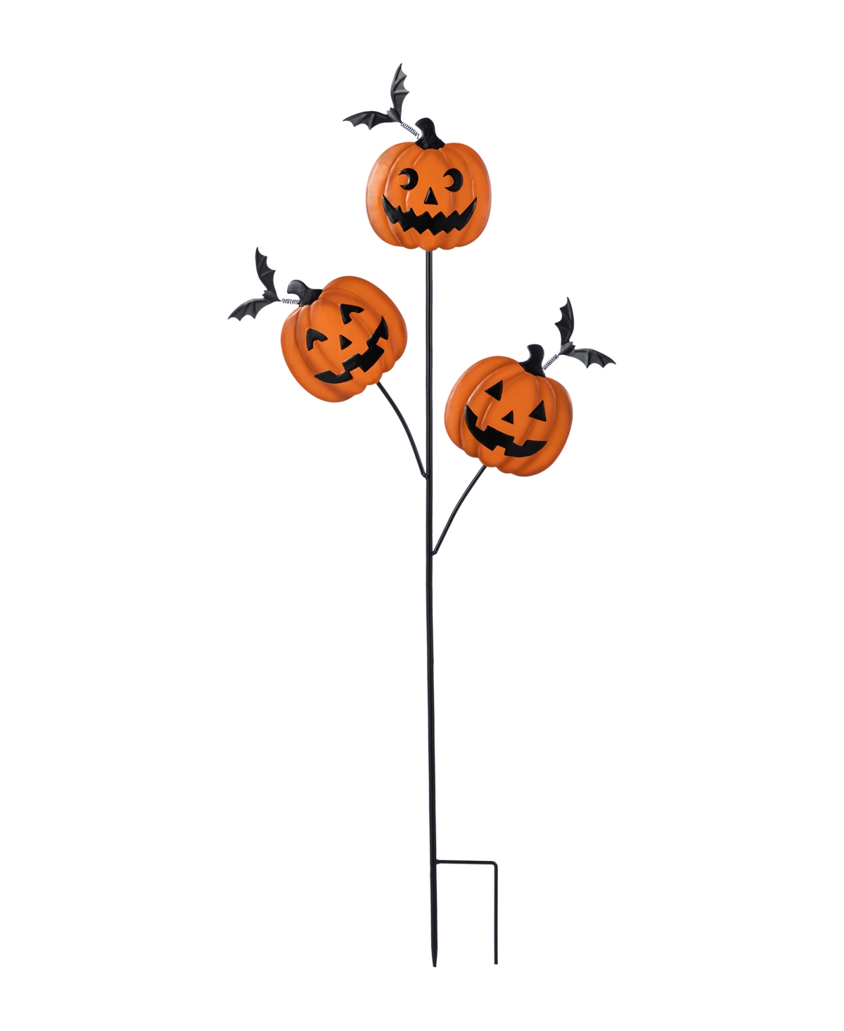 39.5" Halloween Metal Triple Pumpkin with Spring Bats Yard Stake - Multi
