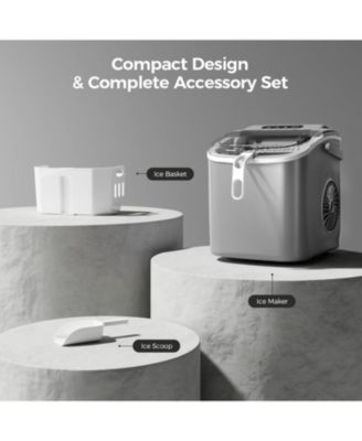 Countertop Ice Maker Machine with Handle,26Lbs/24H,9 Cubes Ready in 6 Mins,Self-Cleaning Function with Ice Scoop and Basket for Home/Office