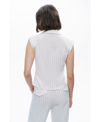 Women's Sleeveless Linen Blend Shirt with Shoulder Pads