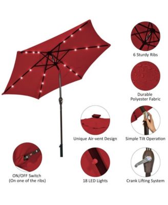 9 Feet Solar LED Lighted Patio Market Umbrella with Tilt Adjustment without Base