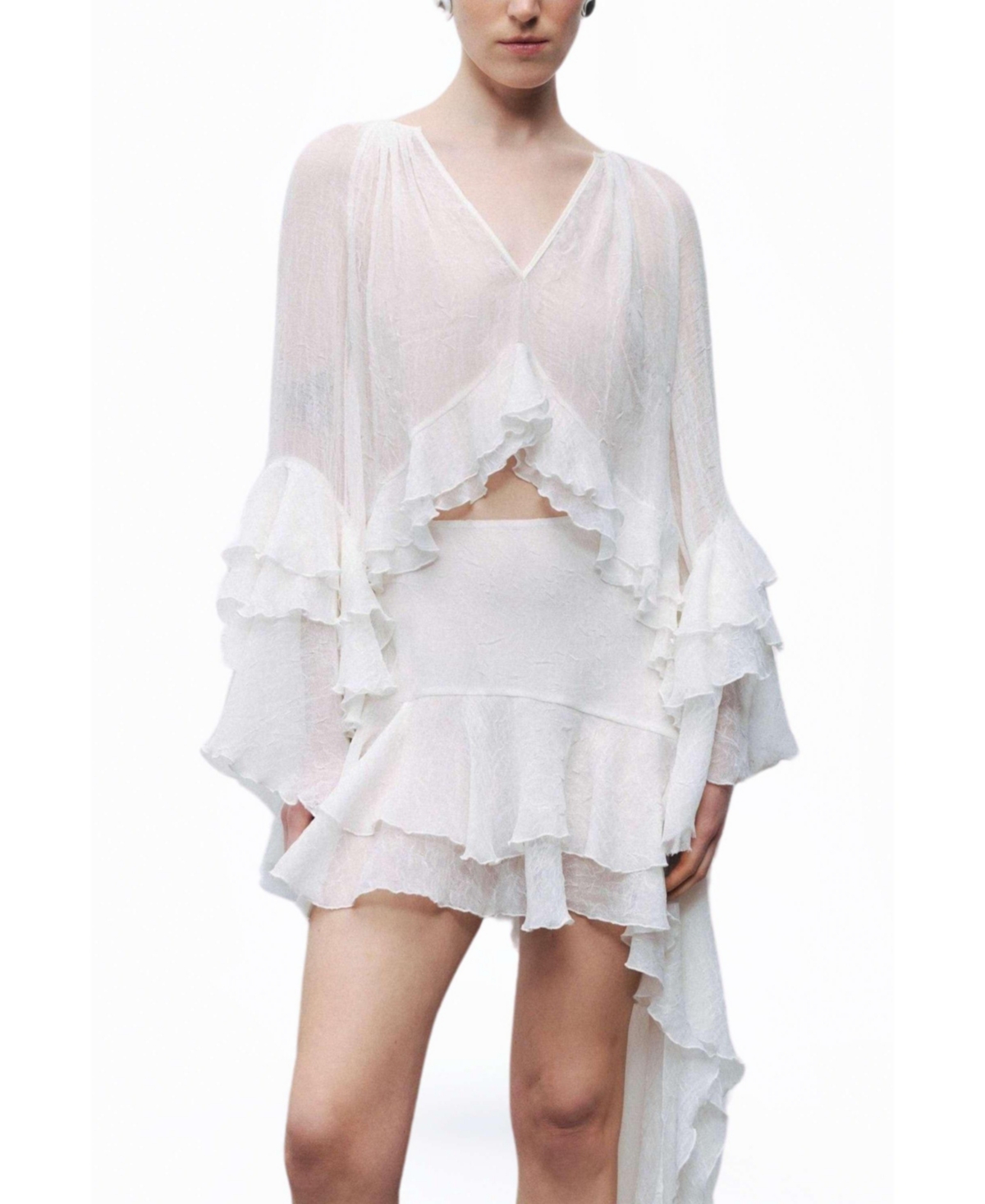 Women's Flounce Blouse - Open white